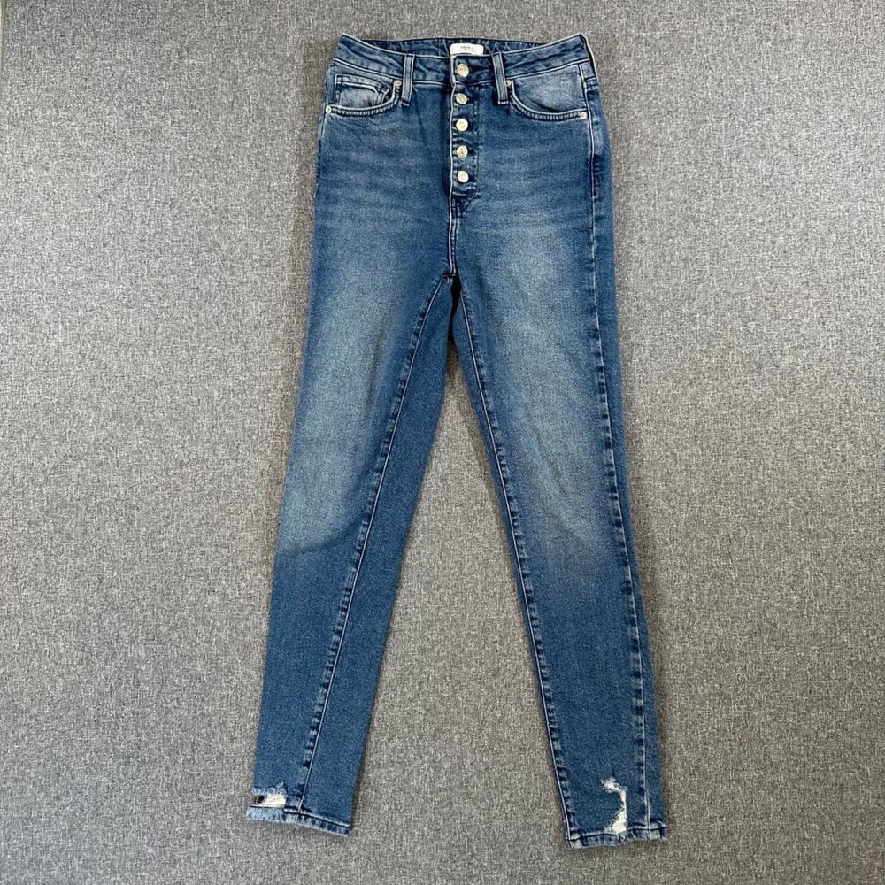 Forever 21 Jeans Womens 27 Premium Blue Button-Down Distressed Skinny High Rise